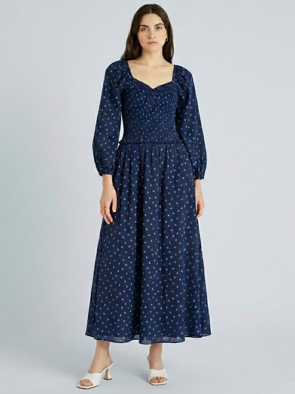 Sold Madewell Matching Set Cotton Blue Floral Smocked Crop Top Maxi Skirt Large - Picture 16 of 16